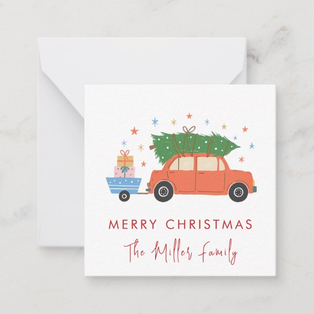 Cartão De Notas Cute Retro Car with Christmas tree Holiday  (Frente)