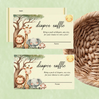 Cartão De Notas Cute Safari Animals gender neutral diaper raffle 