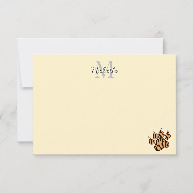Cartão De Notas Cute Tiger Paw Print Custom Monogram  (Frente)