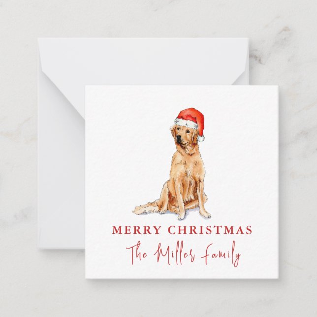 Cartão De Notas Cute Watercolor Golden Retriever Christmas (Frente)