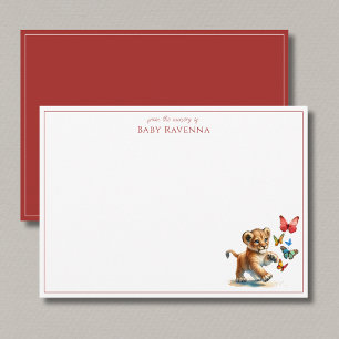 Cartão De Notas Cute Watercolor Leão Baby Berçário Obrigado