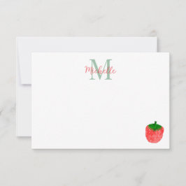 Cartão De Notas Cute Watercolor Strawberry Personalized Monogram