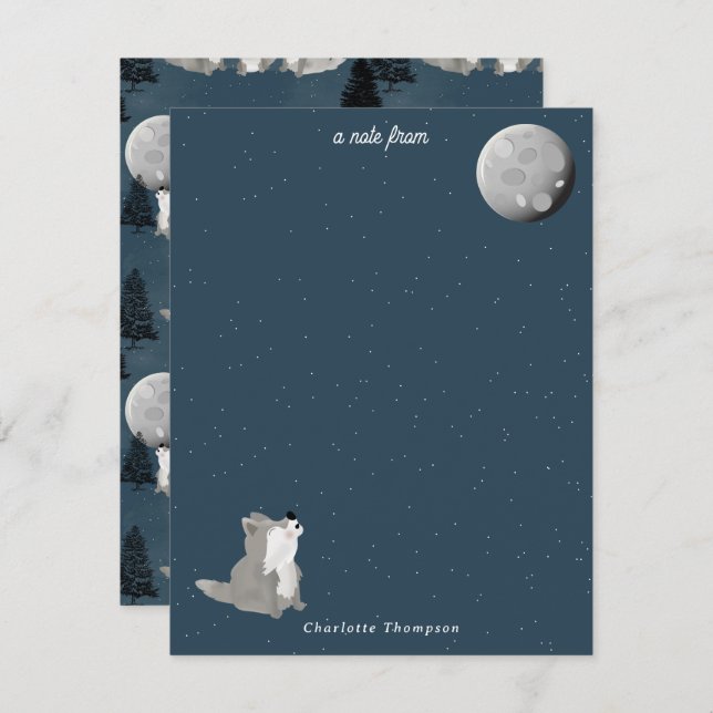 Cartão De Notas Cute Wolf Pack Woodland Night Sky Moon Kids (Frente/Verso)