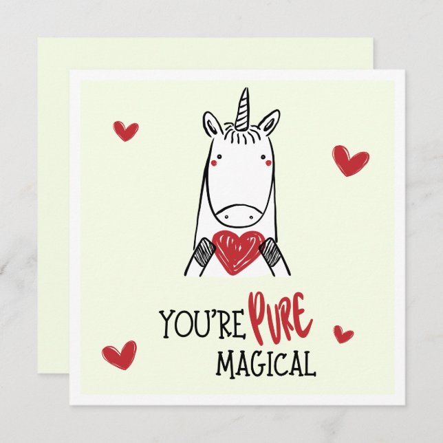 Cartão De Notas Cute Yellow Red Hearts Unicorn Kids Valentines Day (Frente/Verso)