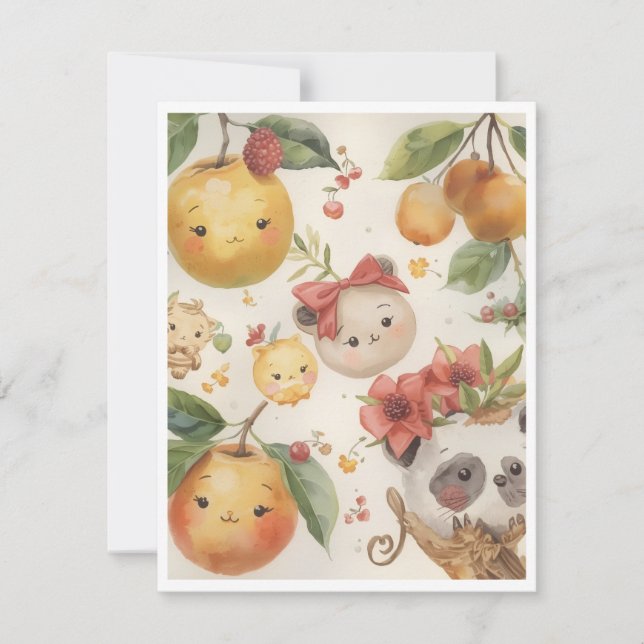Cartão De Notas Cutie Fruitie Flat Note Card (Frente)