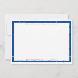 Cartão De Notas Da Mesa De Quadro De Bambu Azul E Branco Chic