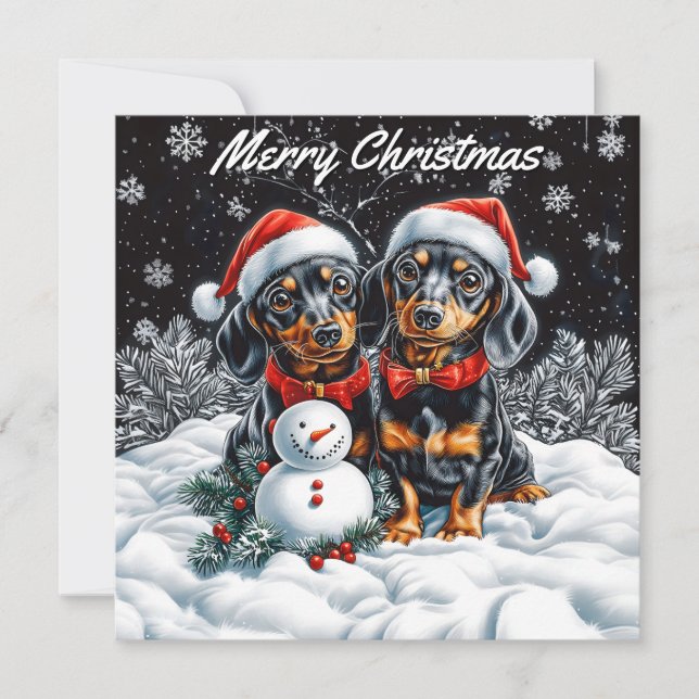 Cartão De Notas Dachshances e Snowman Pack de Natal plano (Frente)