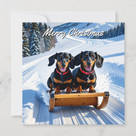 Cartão De Notas Dachshances em Sled Pack de Natal plano