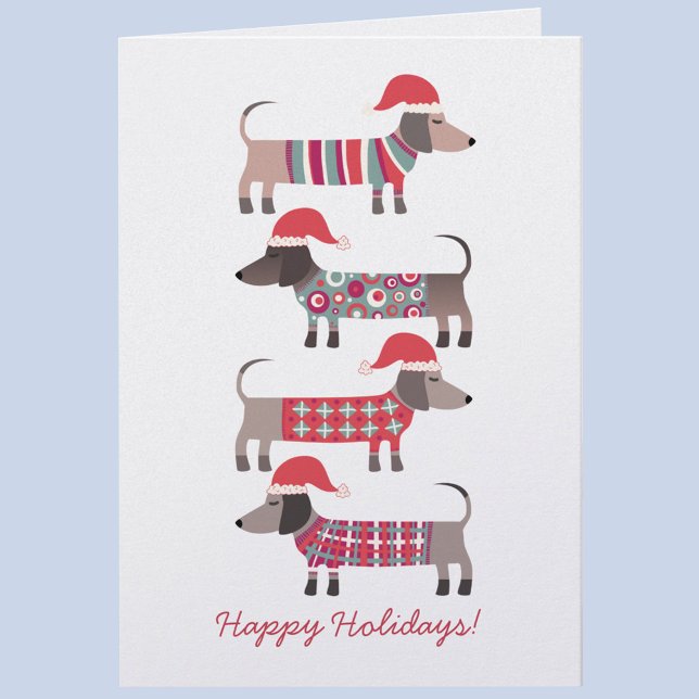 Cartão De Notas Dachshund Dogs in Santa Hats Christmas  (Fun Dachshund Wiener Saugsage Dogs in wooly jumpers Holiday card)