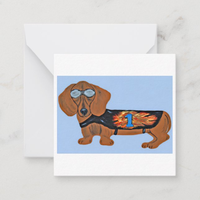Cartão De Notas Dachshund in Racing Jacket Flat Note Card (Frente)
