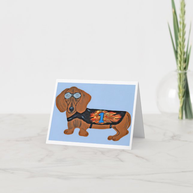 Cartão De Notas Dachshund in Racing Jacket Folded Note Card (Frente)