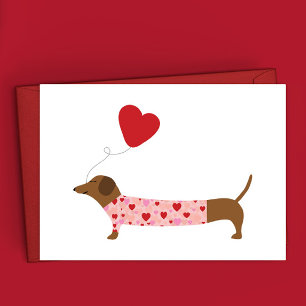 Cartão De Notas Dachshund no Dia dos Namorados, Rosa e Vermelho