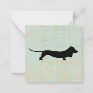 Cartão De Notas Dachshund Wiener Dog Silhouette sobre Música Teal 