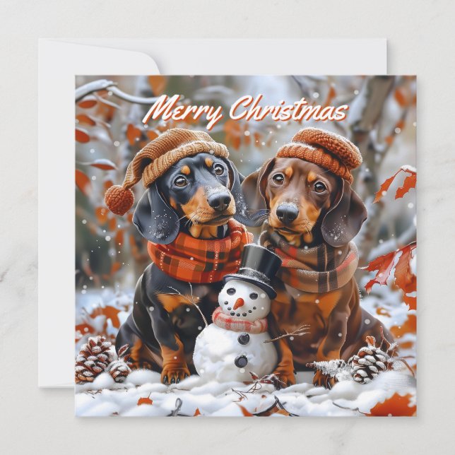 Cartão De Notas Dachshunds com Papai Noel de Natal (Frente)