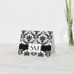 Cartão De Notas Damask black white Monogrammed  Thank you Card<br><div class="desc">Damask black and white pattern Monogrammed Thank You card. Great to say Thank You for any occasion: wedding,  anniversary,  birthday,  graduation... </div>