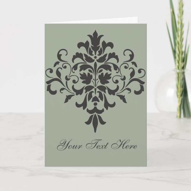 Cartão De Notas Damask Monogram in Elegant Gray or Grey (Frente)