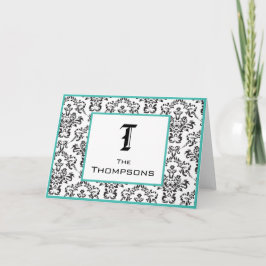 Cartão De Notas Damask Teal and Black Personalized Notecard
