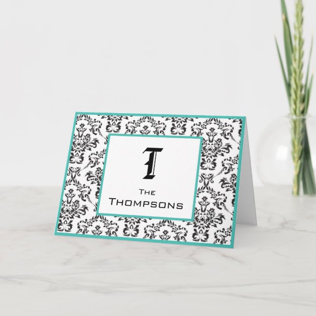 Cartão De Notas Damask Teal and Black Personalized Notecard (Frente)
