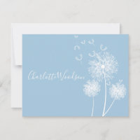 Dandelion Flowers Dusty Blue Script Name Card