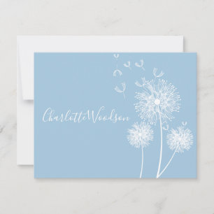 Cartão De Notas Dandelion Flowers Dusty Blue Script Name Card