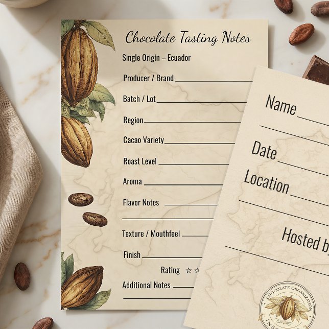Cartão de Notas de Degustação de Chocolate Formato (Criador carregado)