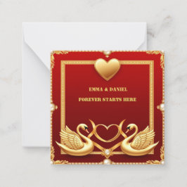 Cartão De Notas Decoração de Casamento Cisne Dourado Vermelho 💍