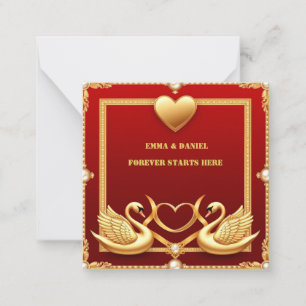 Cartão De Notas Decoração de Casamento Cisne Dourado Vermelho 💍