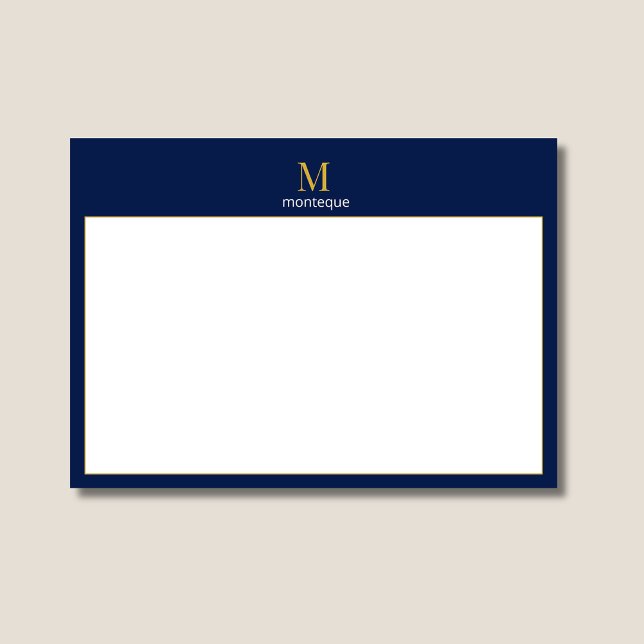 Cartão De Notas Deep Navy Gold Monogram Personalized Name Luxury  (Criador carregado)