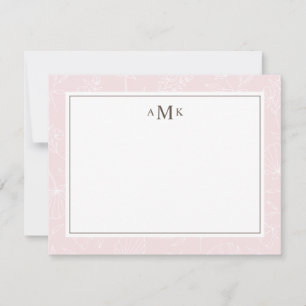 Cartão De Notas Delicado Blush Floral Monograma