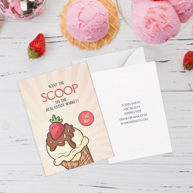 Cartão De Notas Deseja o Pop do Sorvete Scoop por (Personalized Want The Scoop Real Estate Marketing Pop By Cards)