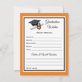 Cartão De Notas Desejos e conselhos do formando | Preto e laranja