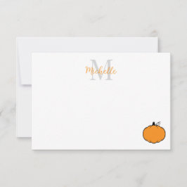 Cartão De Notas Desenho de Abóbora Fofa Personalizado Monograma
