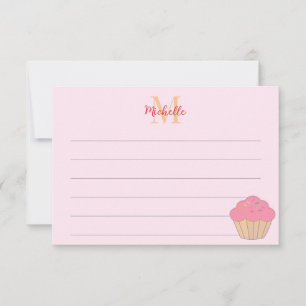 Cartão De Notas Desenho de Cupcake Com Confeitos Monograma Linhado