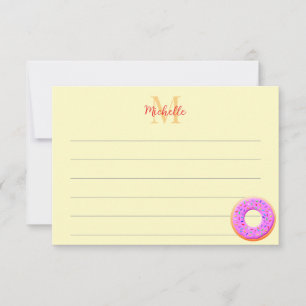 Cartão De Notas Desenho de Donut Com Confeitos Monograma Lincado 