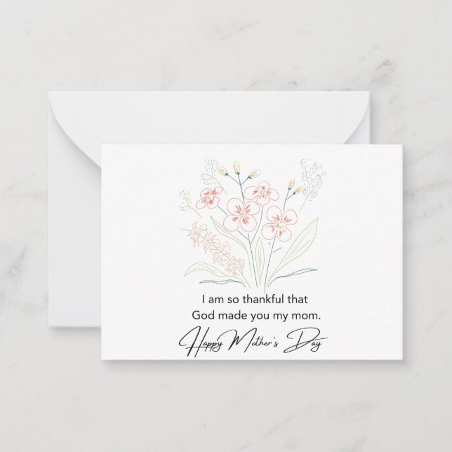 Cartão De Notas Desenho de Flores de Dia de as mães Mínimas Simple (Frente)