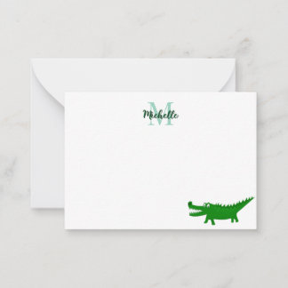 Cartão De Notas Desenho de jacaré fofo Monograma editável