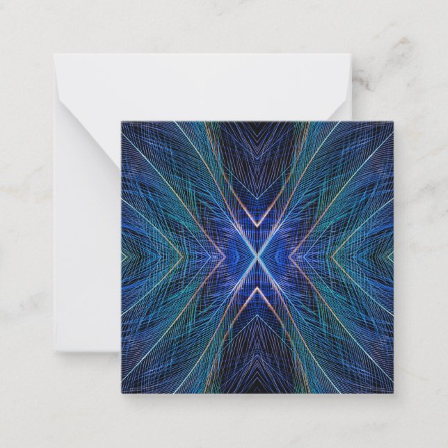 Cartão De Notas Desenho de Pena Fractal Azul (Frente)