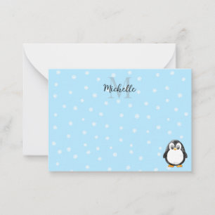 Cartão De Notas Desenho de pinguim fofo com neve e monograma perso