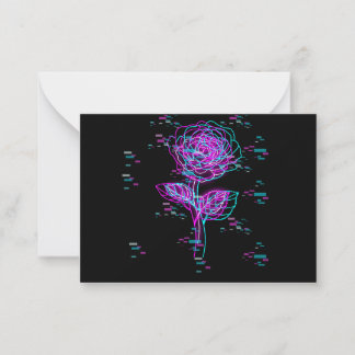 Cartão De Notas Desenho de Rosa Neon Glitch