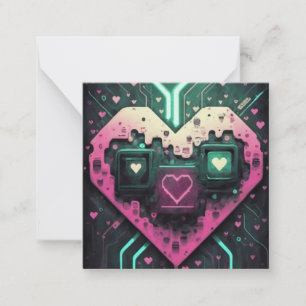Cartão De Notas Design de Amor com Coração Pixelado