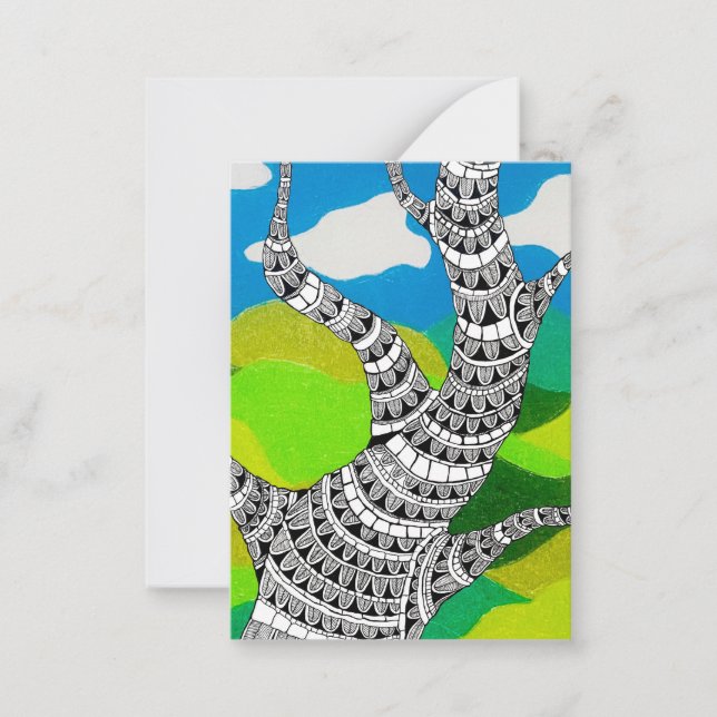 Cartão De Notas Design de Árvore Flexível Nuvens Paisagem Gramada (Frente)