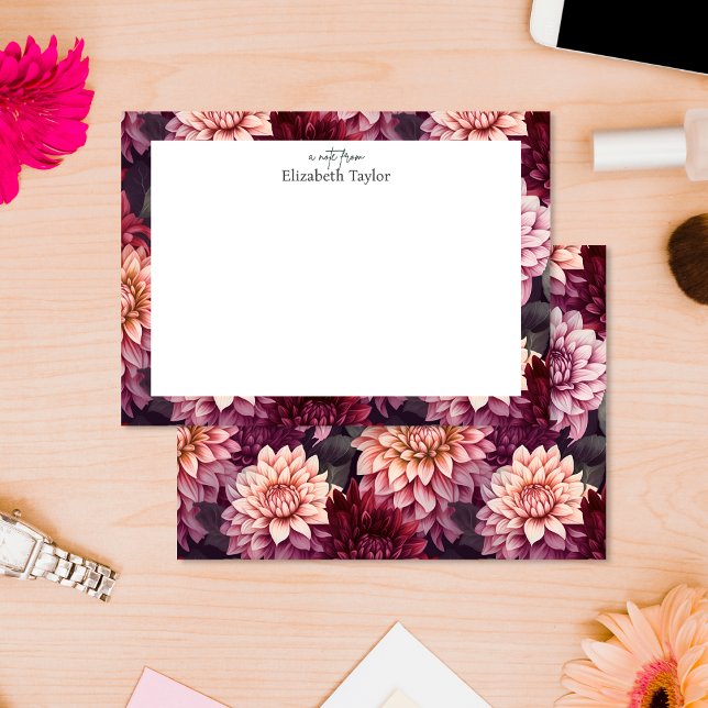 Cartão De Notas Design de Padrão de Dahlia Rosa-Vermelho-Cria (Criador carregado)