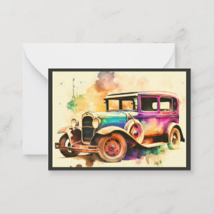 CARTÃO DE NOTAS DESIGN ELEGANTE WATERCOLOR CARRO VINTAGE