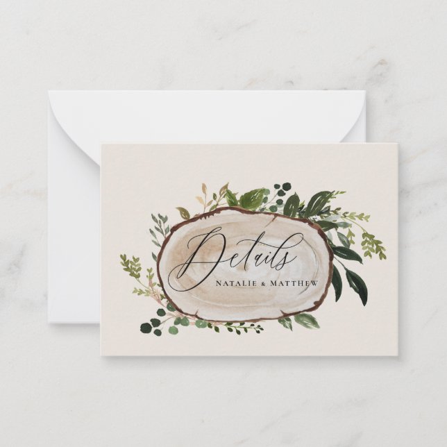 Cartão De Notas detalhes do casamento da fatia de madeira do orçam (Frente)