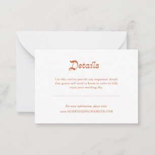 Cartão De Notas Detalhes do Casamento de Outono Laranja Minimalist