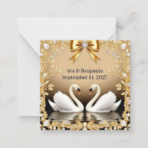 Cartão De Notas 🦢 Detalhes do Casamento do Cisne Dourado Inserir