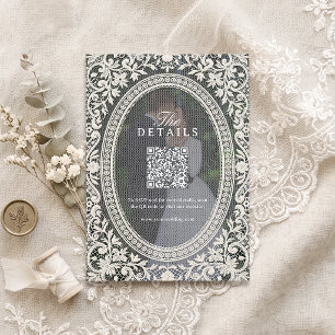 Cartão De Notas Detalhes do código QR de foto emoldurada com renda