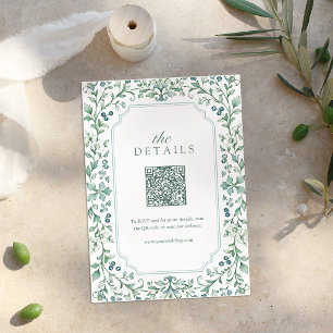 Cartão De Notas detalhes do código QR floral botânico Sage Vintage