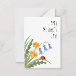 Cartão De Notas Dia de as mães Ladybug Floral ButterCup Bluebells
