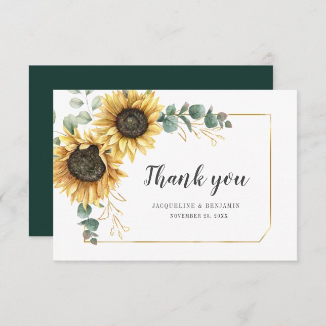 Cartão De Notas Dia de Casamento de Sunflower Eucalyptus Floral Ob (Frente/Verso)